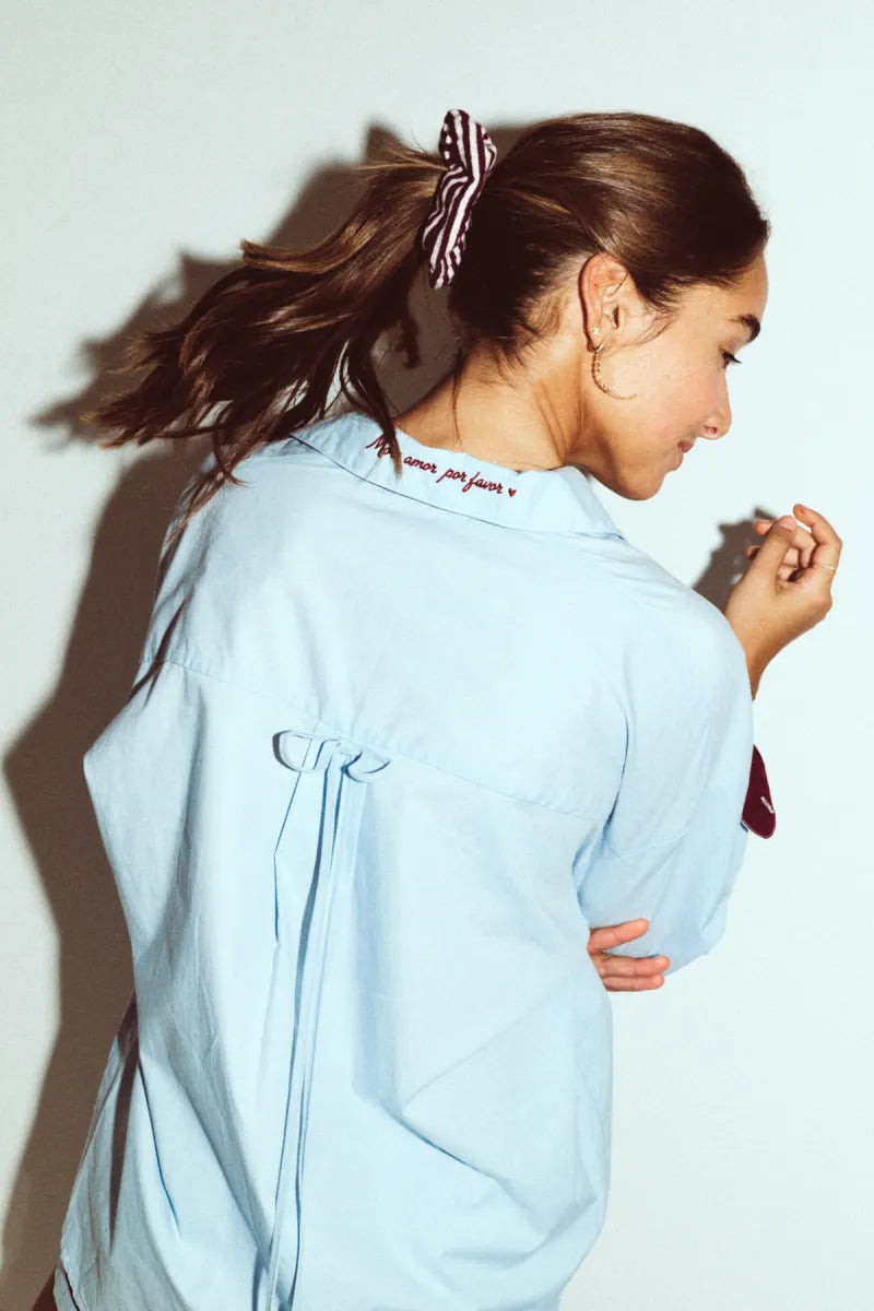 Woody Kirilove - Lichtblauwe pyjama van katoen/hemd + short