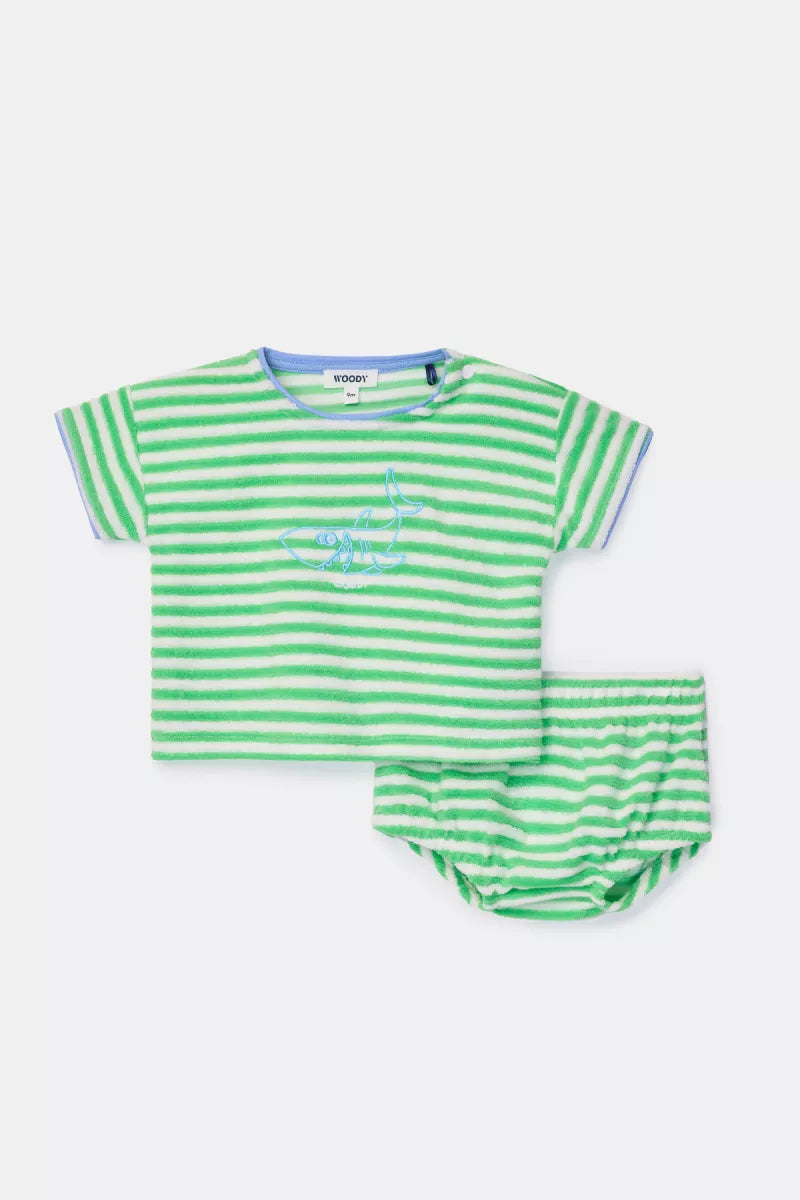 Woody Pyjama badstof - Groene streep