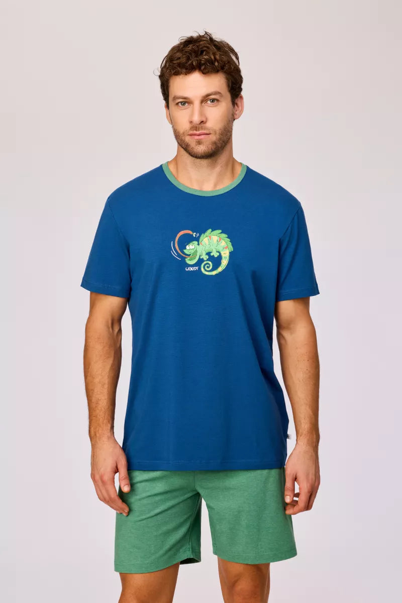 Woody Pyjama - Donkerblauw/Groen/Kameleon