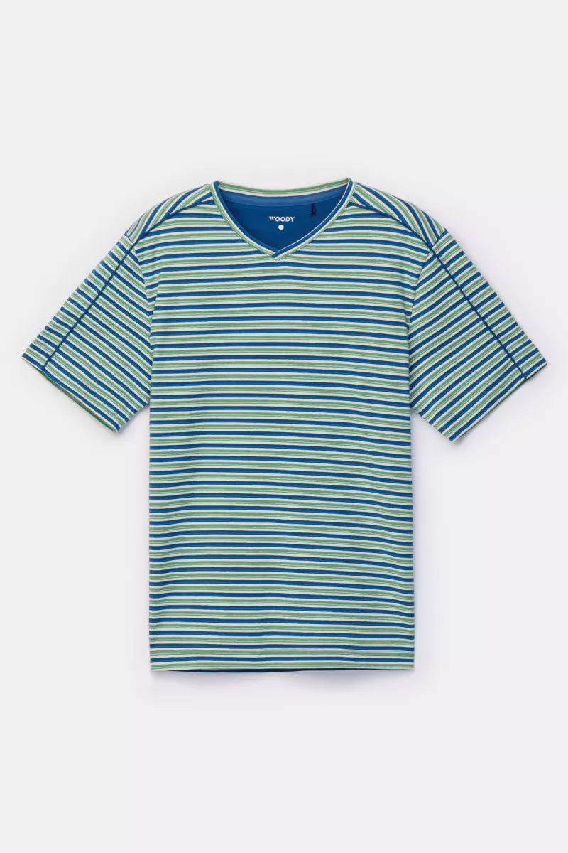 Woody Pyjama - Groen/blauwe streep