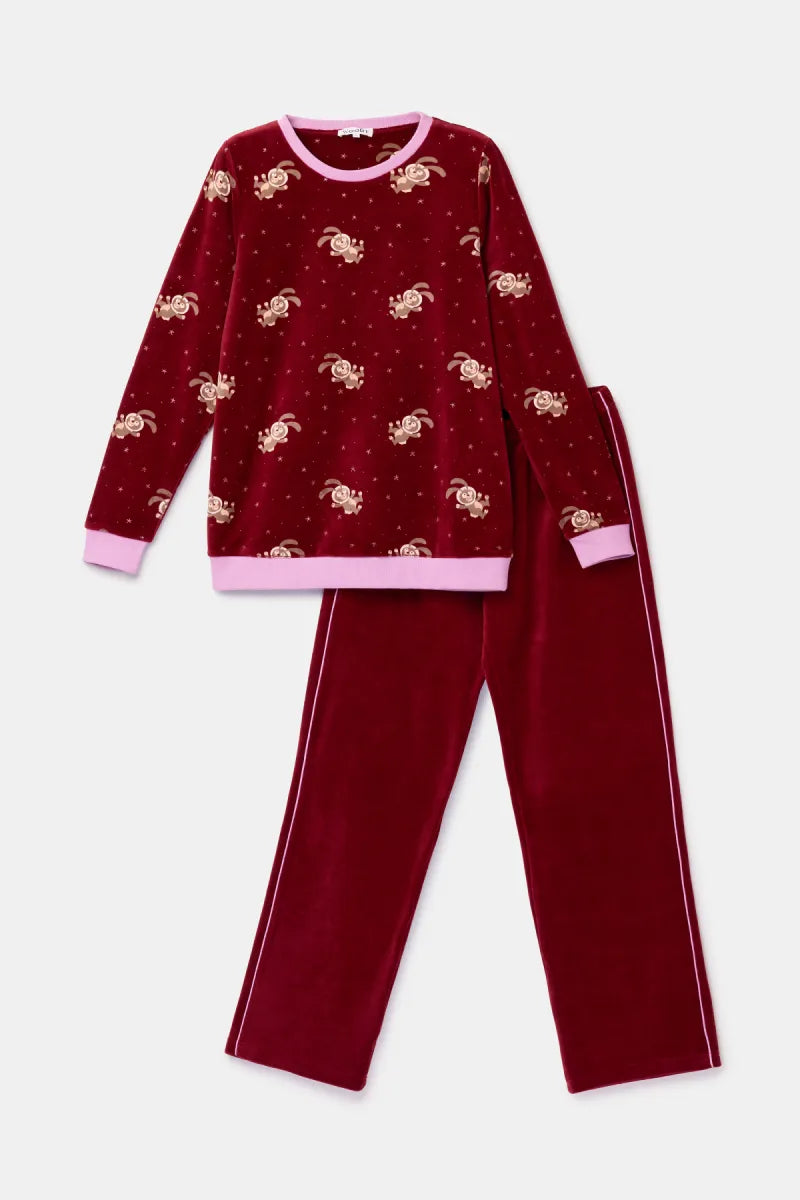 Woody Pyjama fluweel - Bordeaux/konijnen