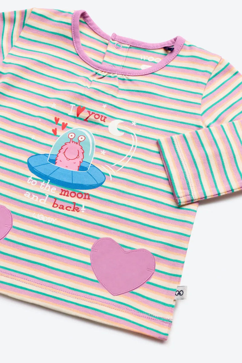 Woody Pyjama - Roos gestreept/hartjes monster