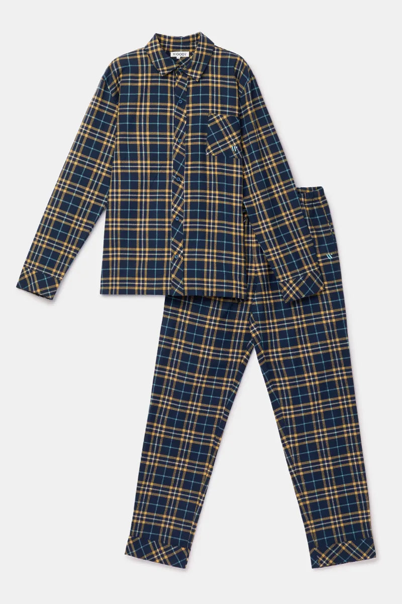 Woody Pyjama flanel - Donkerblauwe ruit