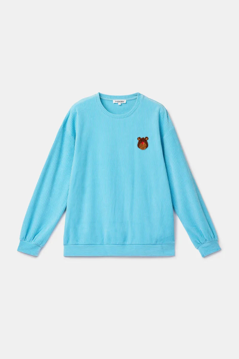 Woody Pyjama ribbed fluweel - Blauw/Beer