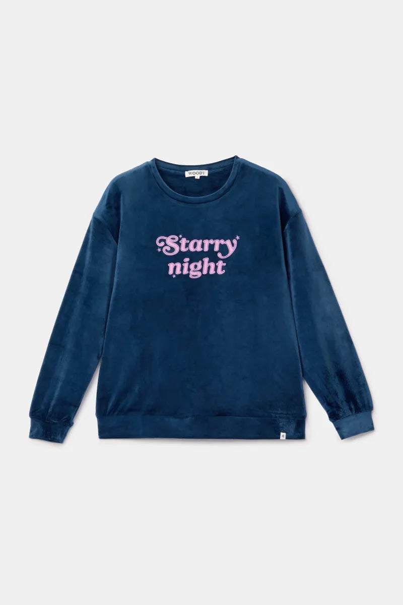 Woody Pyjama fluweel - Donkerblauw/Starry night