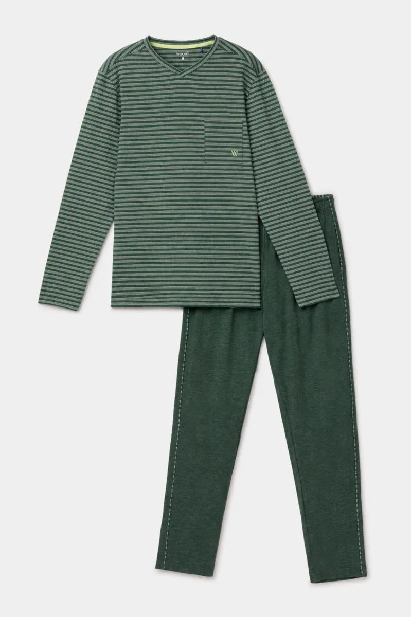 Woody Pyjama - Groene streep