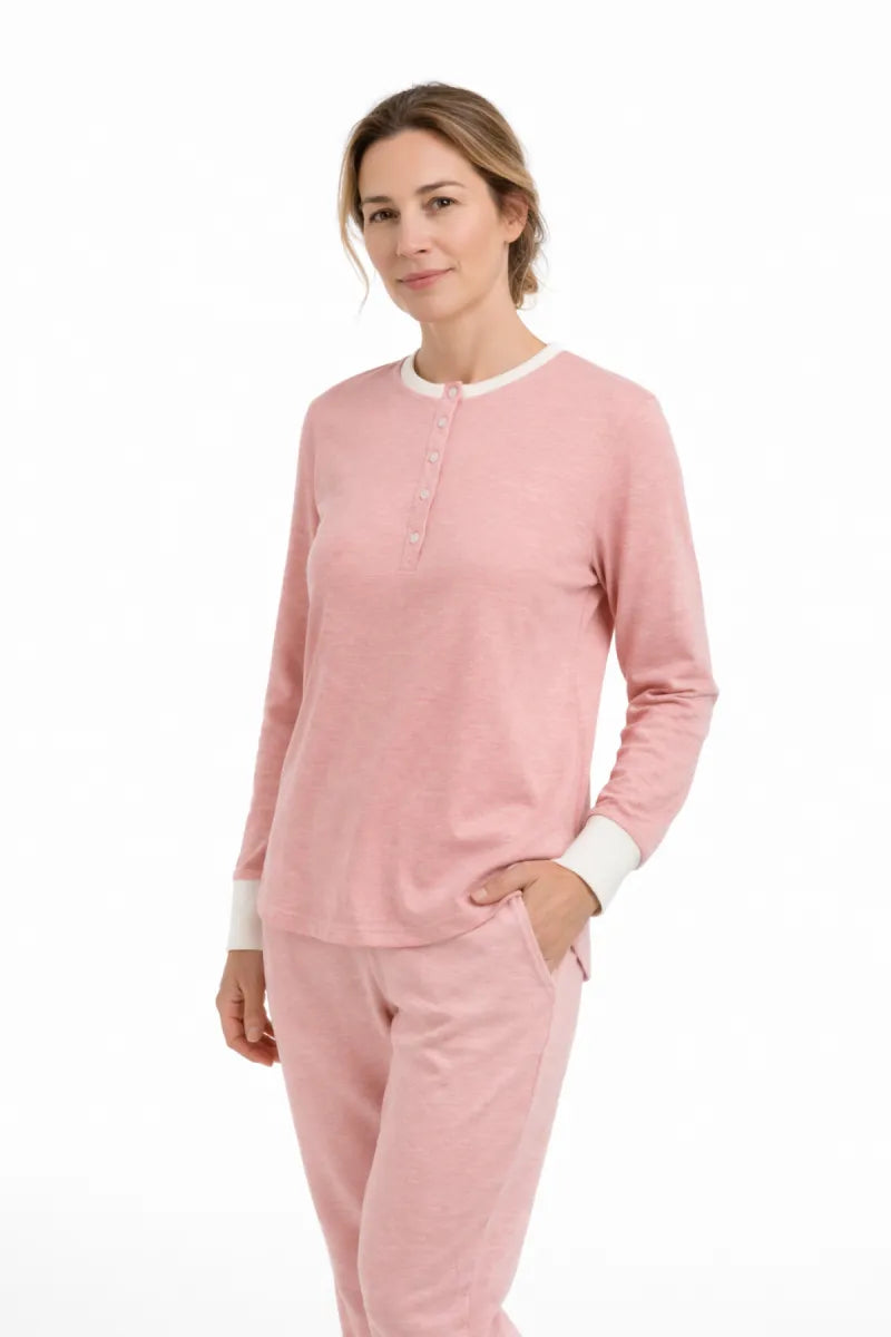 Ringella Pyjama - Zacht oranje streep/Knoopjes