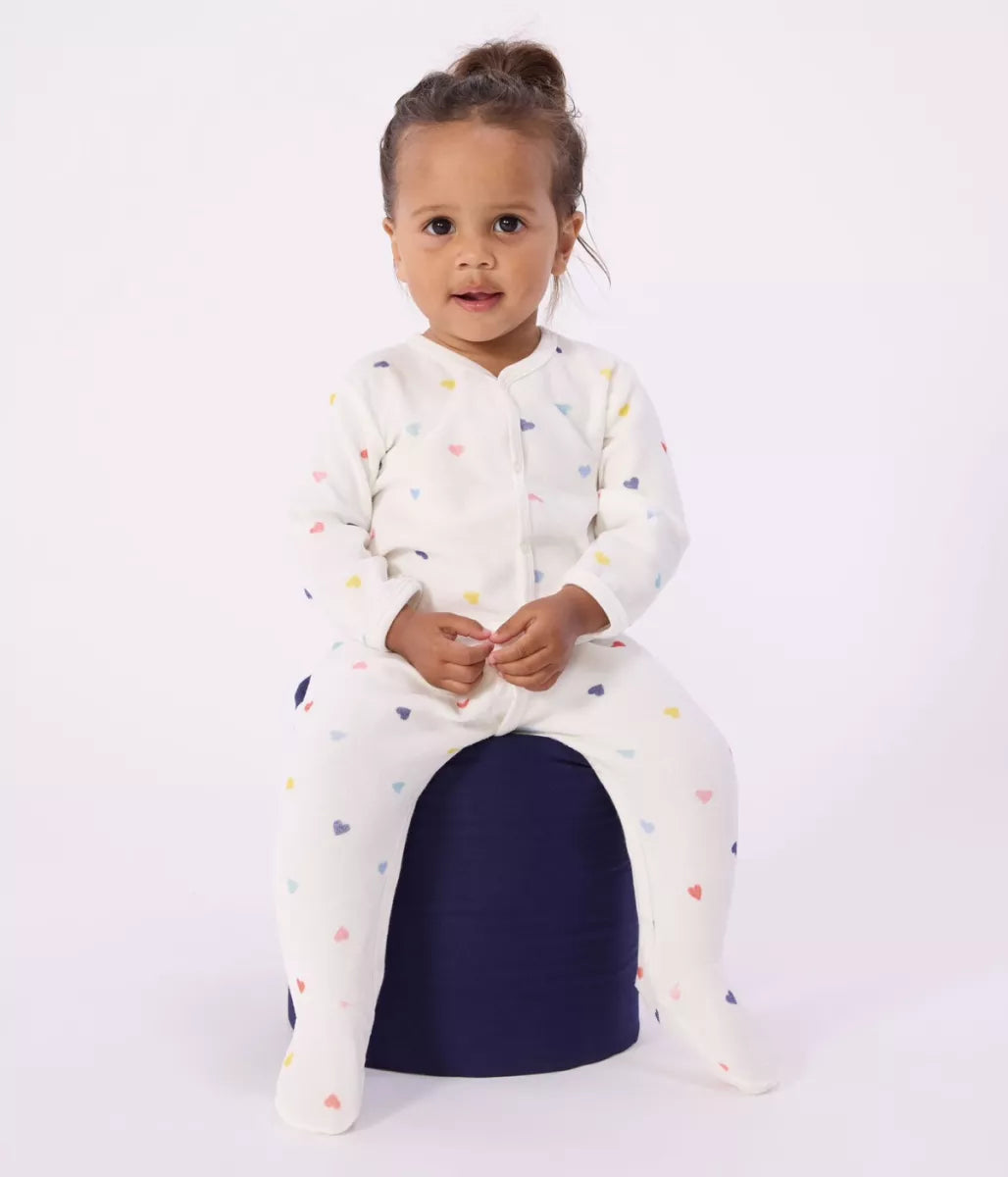 Petit Bateau Pyjama fluweel - Wit/ Gekleurde hartjes
