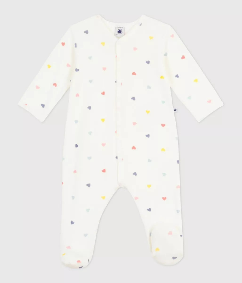 Petit Bateau Pyjama fluweel - Wit/ Gekleurde hartjes