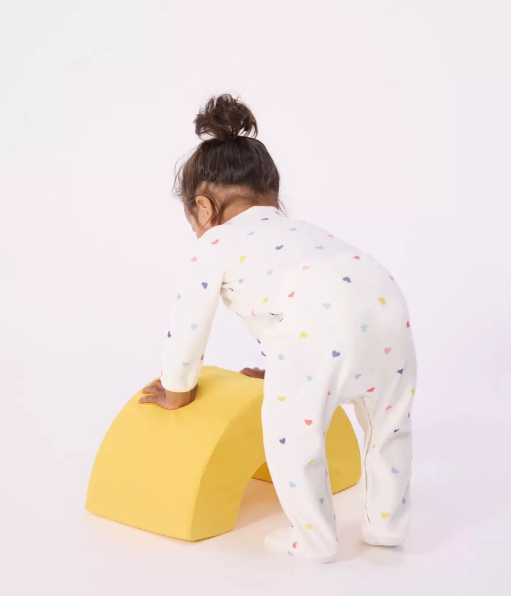 Petit Bateau Pyjama fluweel - Wit/ Gekleurde hartjes