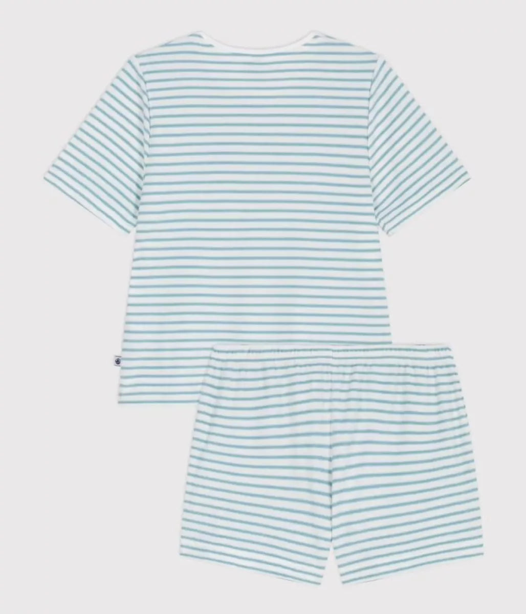 Petit Bateau Pyjama badstof - Wit/blauwe streep