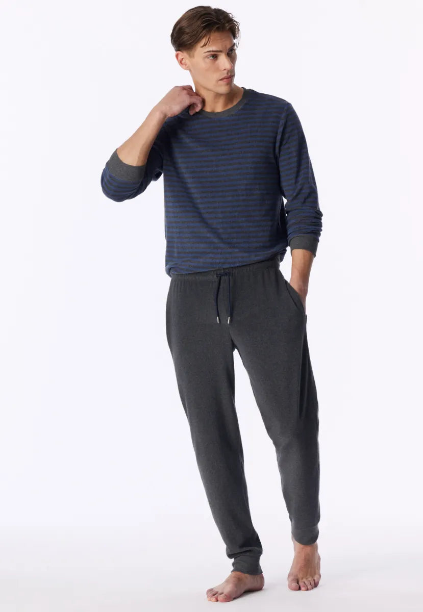 Schiesser Pyjama badstof - Blauw-grijze streep