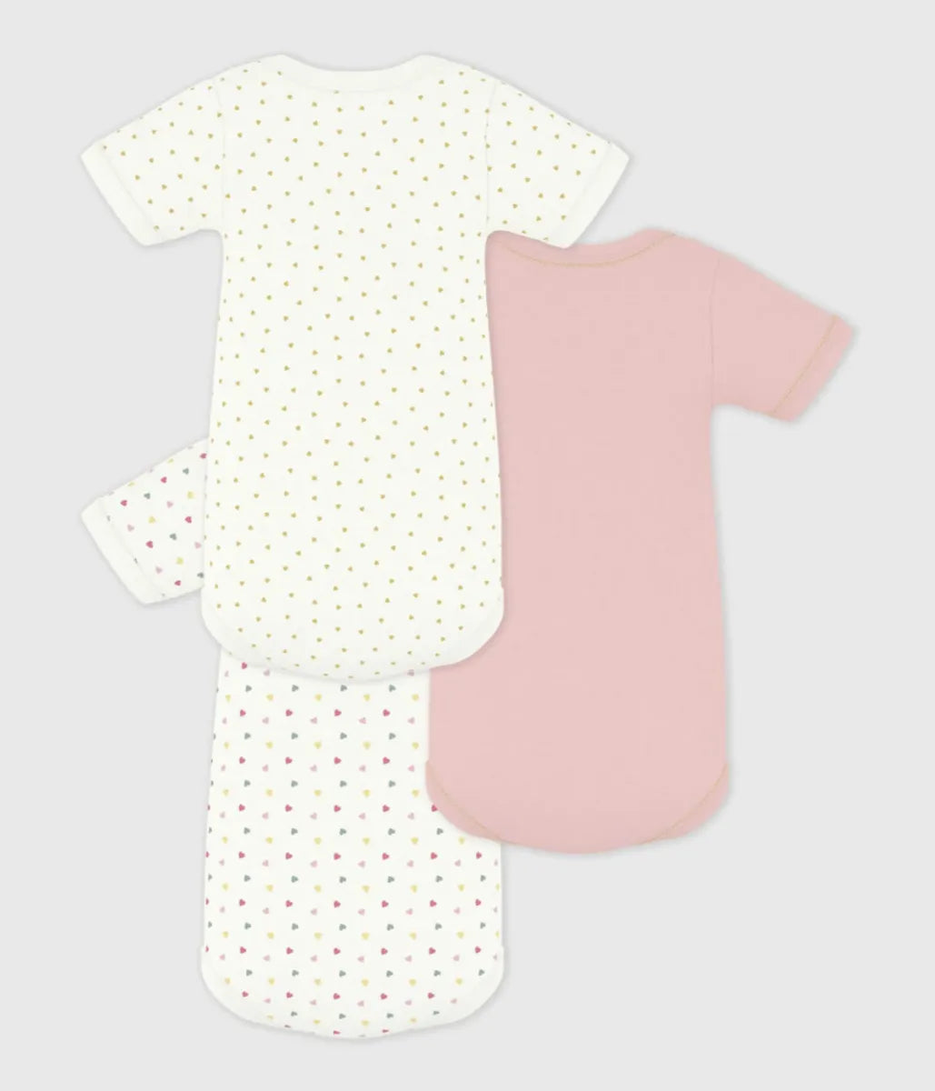 Petit Bateau Bodies per 3 - Hearts pink