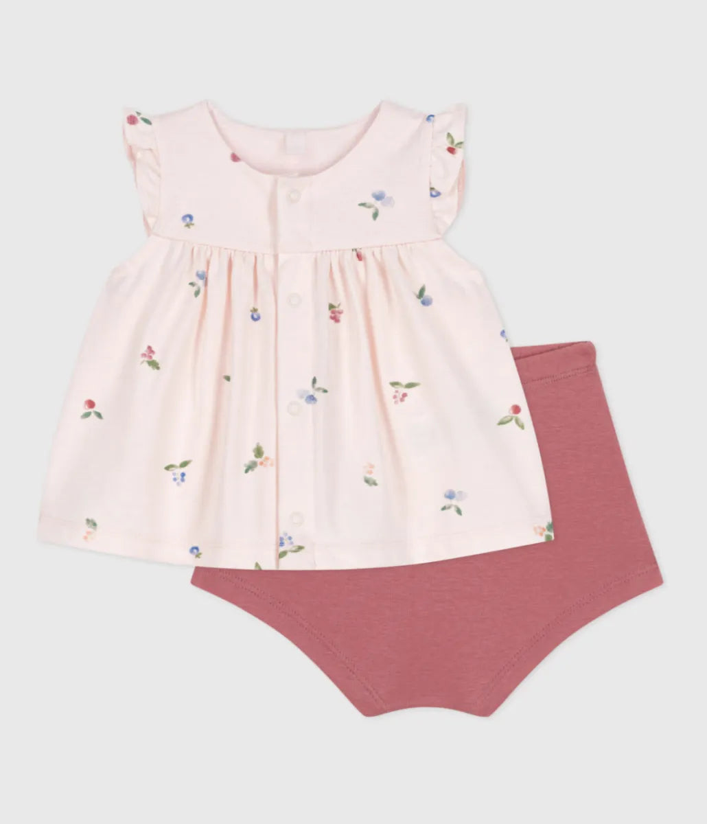 Petit Bateau Tweedelig katoenen geboortesetje met bloesje met ruche