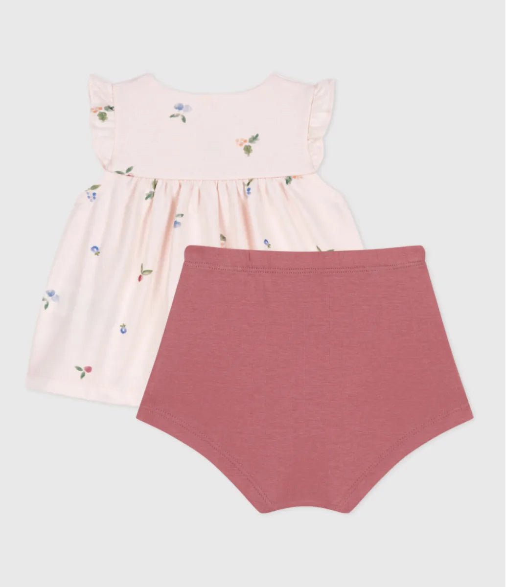 Petit Bateau Tweedelig katoenen geboortesetje met bloesje met ruche