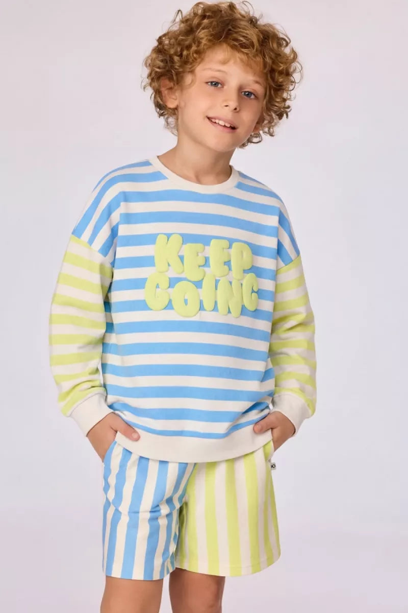 Woody Playwear - Blauw/Gele Streep - keep going