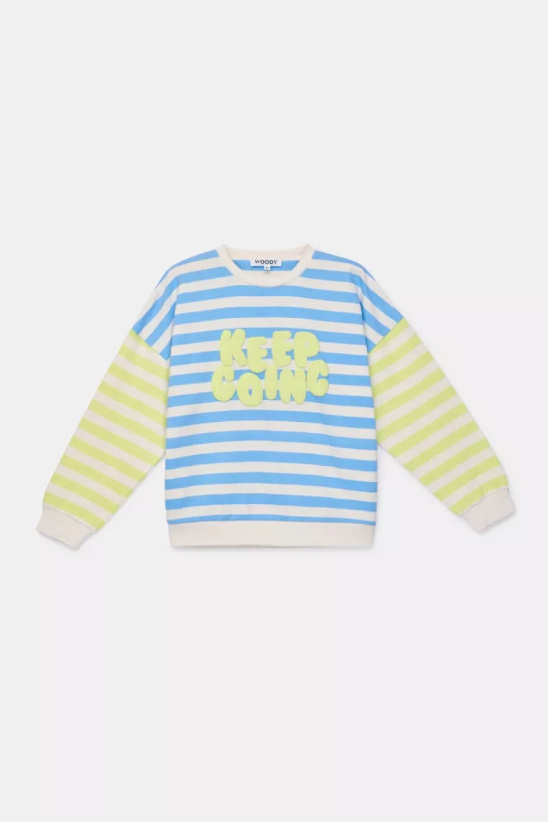 Woody Playwear - Blauw/Gele Streep - keep going