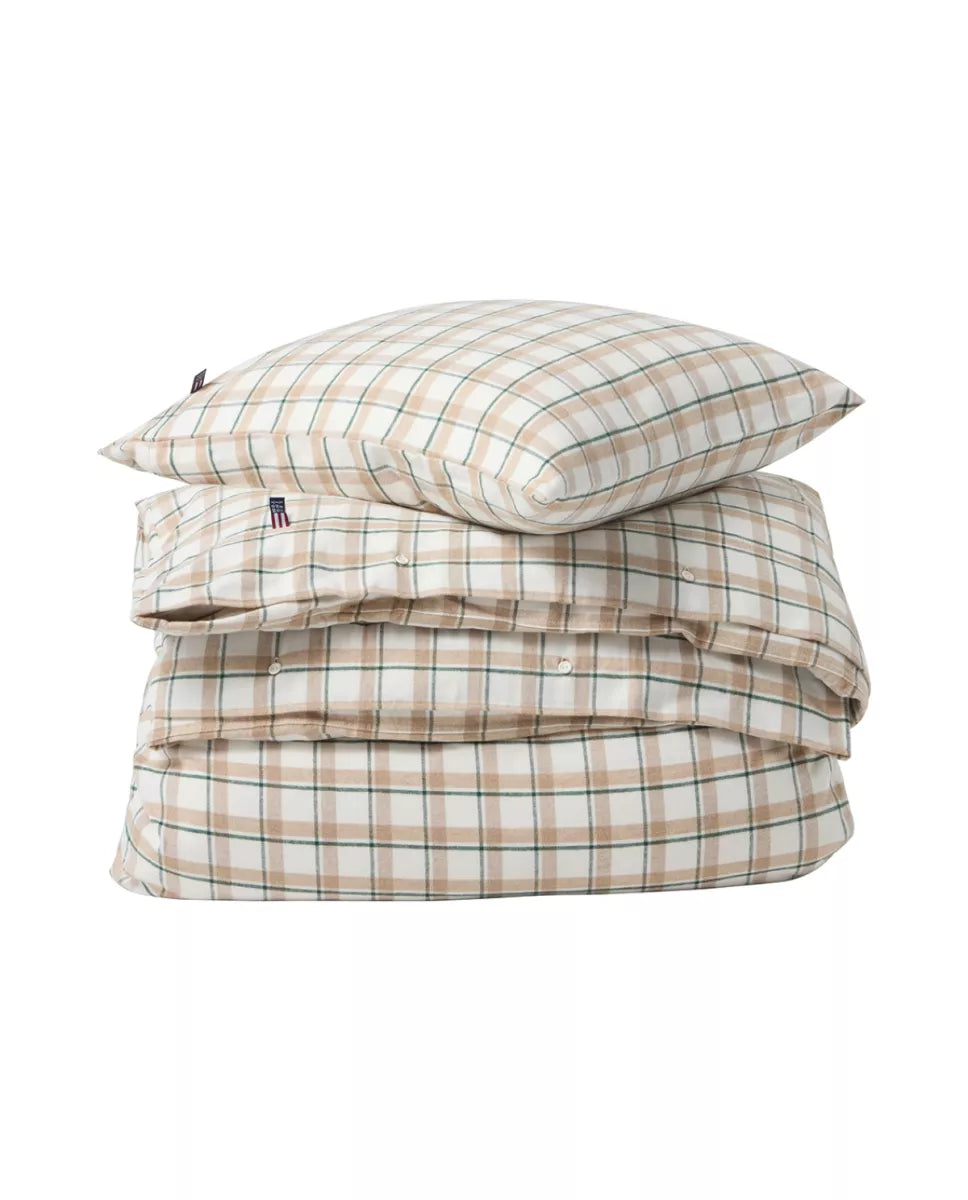 Lexington Dekbedovertrek flanel beige/groen/witte ruit