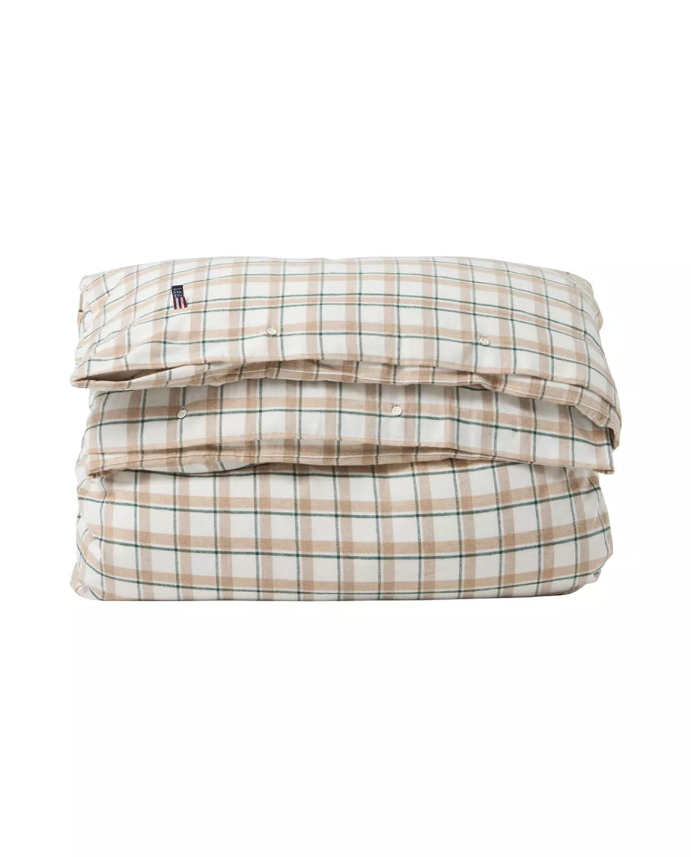 Lexington Dekbedovertrek flanel beige/groen/witte ruit