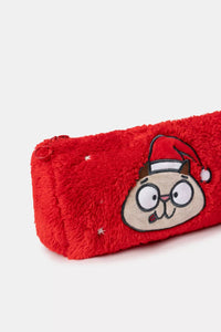 Woody Rood tasje in teddystof met speelse print - Kerst