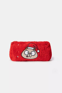 Woody Rood tasje in teddystof met speelse print - Kerst