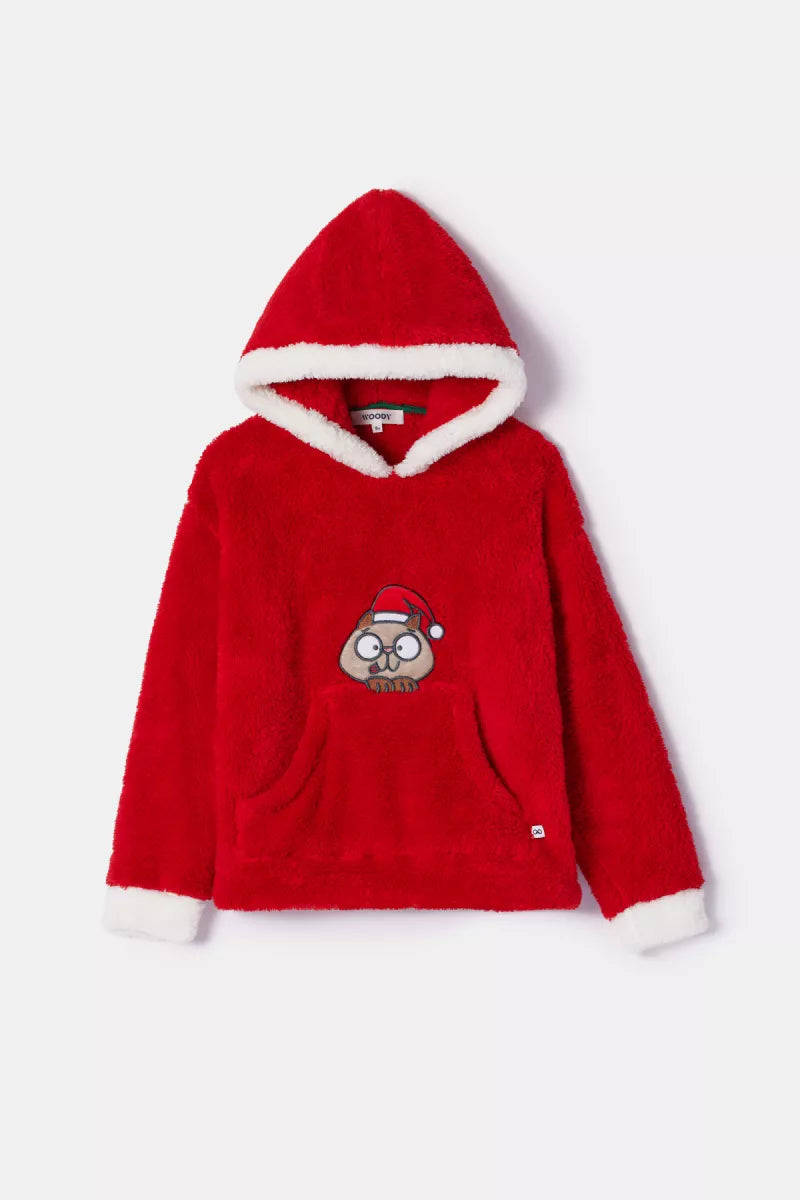 Woody Rood huispak van zachte teddystof - Kerst