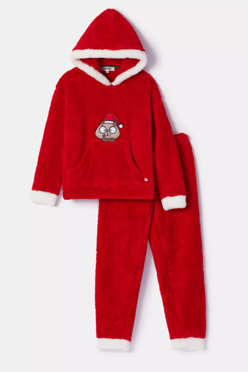 Woody Rood huispak van zachte teddystof - Kerst