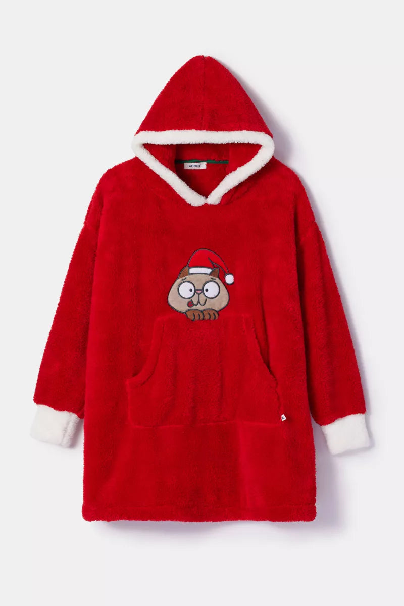 Woody Rode XXL cuddle sweater van teddystof - Kerst oodie