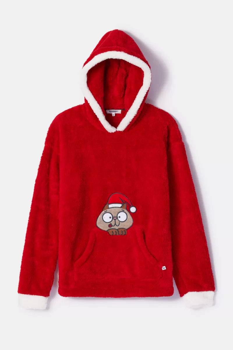 Woody Rood huispak van zachte teddystof - Kerst