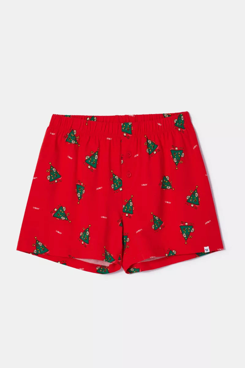 Woody Rode slaapshort met speelse print - Kerst