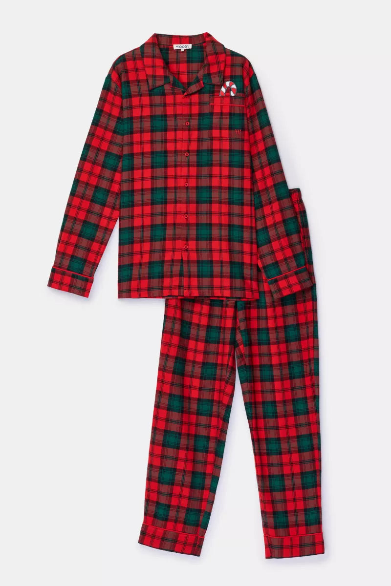 Woody Rood-groene flanellen pyjama Kerst