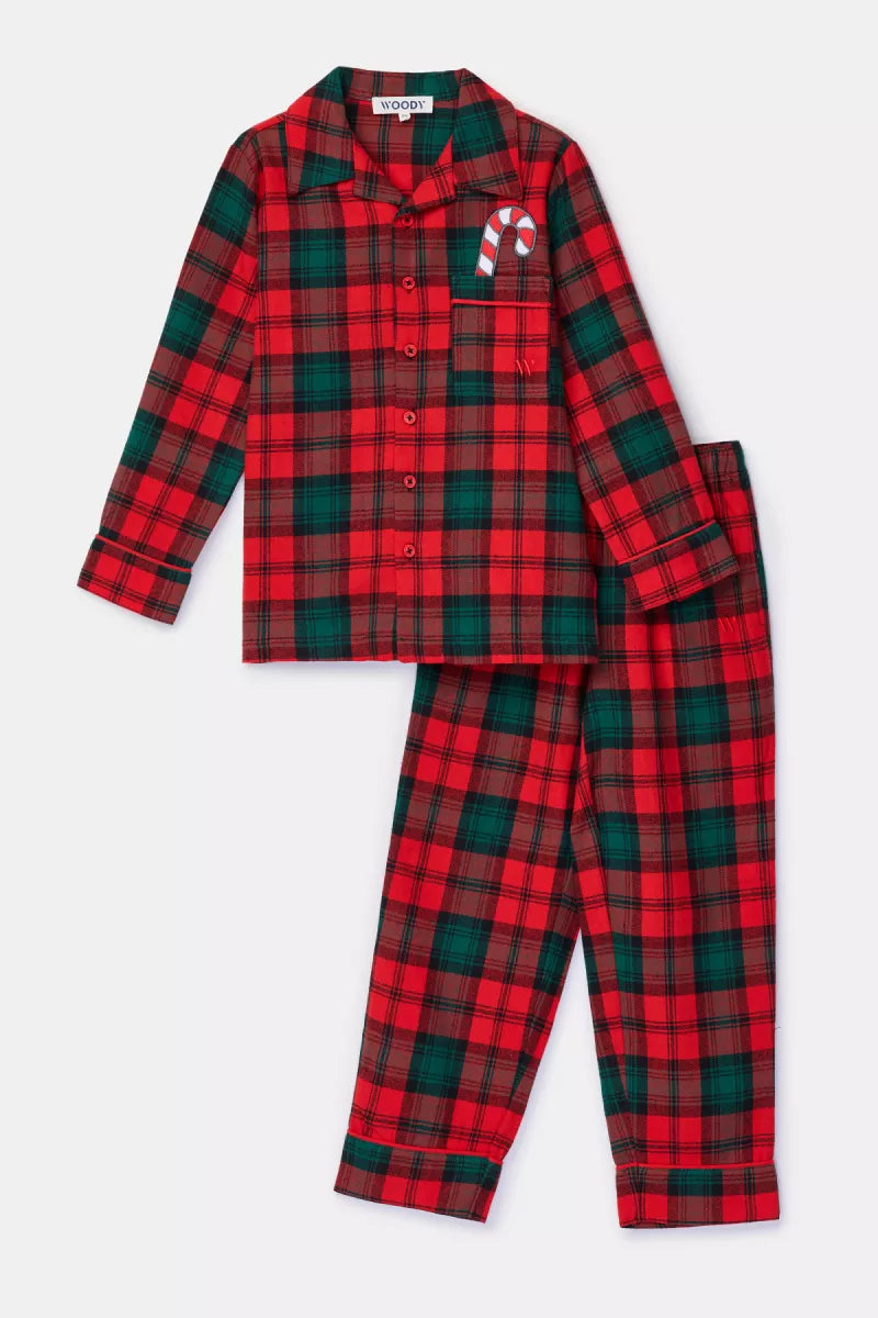 Woody Rood-groene flanellen pyjama Kerst