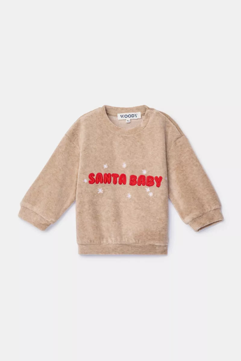 Woody Beige Kerstpyjama in velours