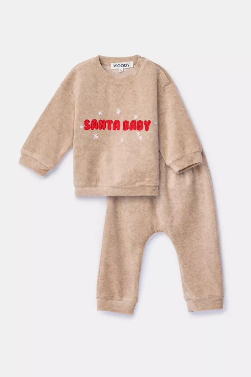 Woody Beige Kerstpyjama in velours