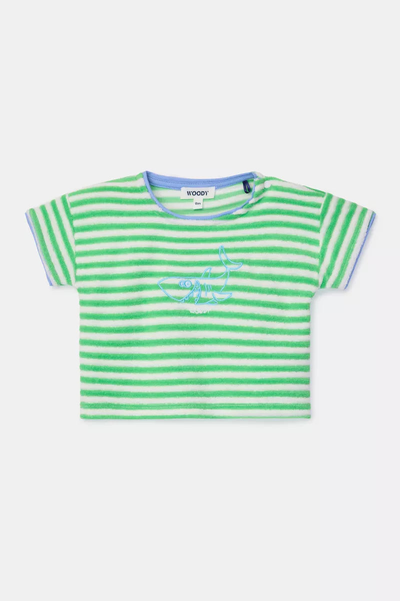 Woody Pyjama badstof - Groene streep