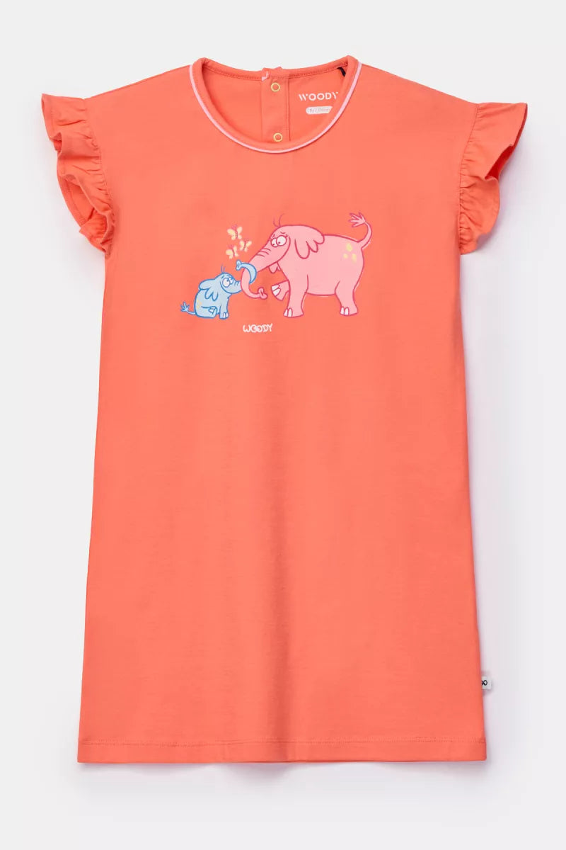 Woody Nachtkleedje - Koraalrood Olifant