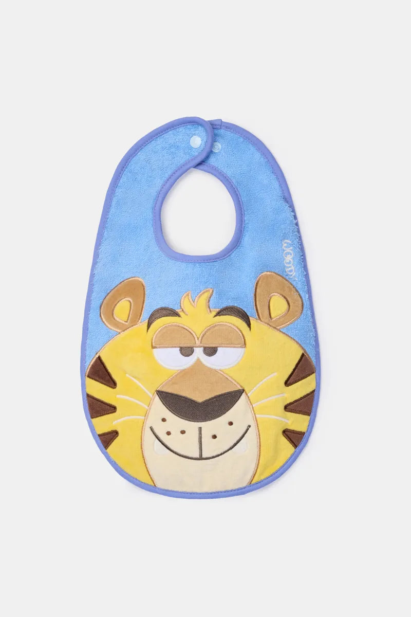 Woody Blauw slabbetje van badstof met pieper - Tijger