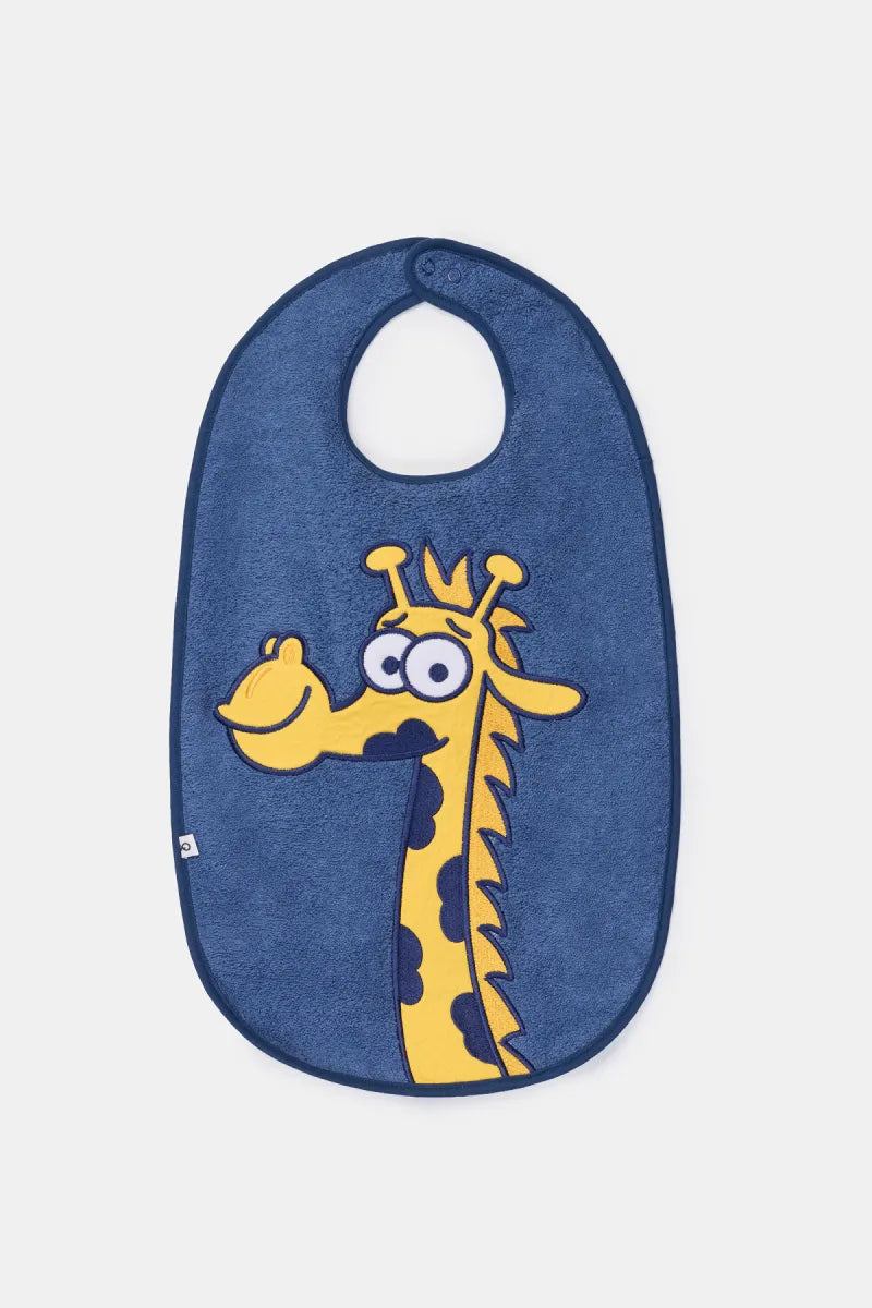 Woody Blauw slabbetje van badstof - Giraf