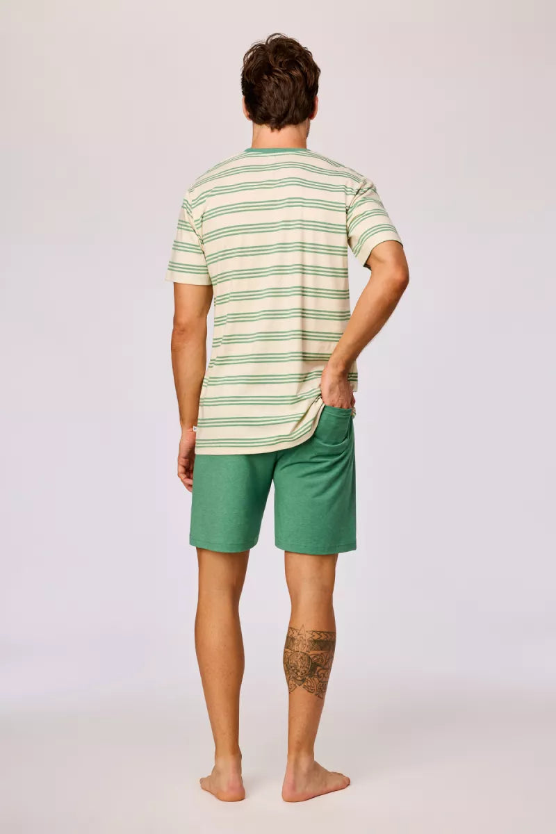 Woody Pyjama - Groene streep/Kameleon