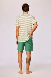 Woody Pyjama - Groene streep Kameleon