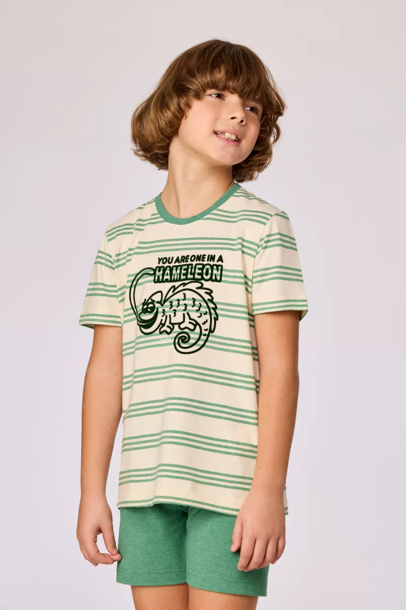 Woody Pyjama - Groene streep Kameleon