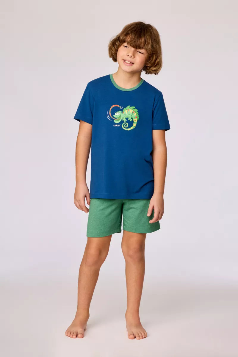 Woody Pyjama - Donkerblauw/Groen/Kameleon