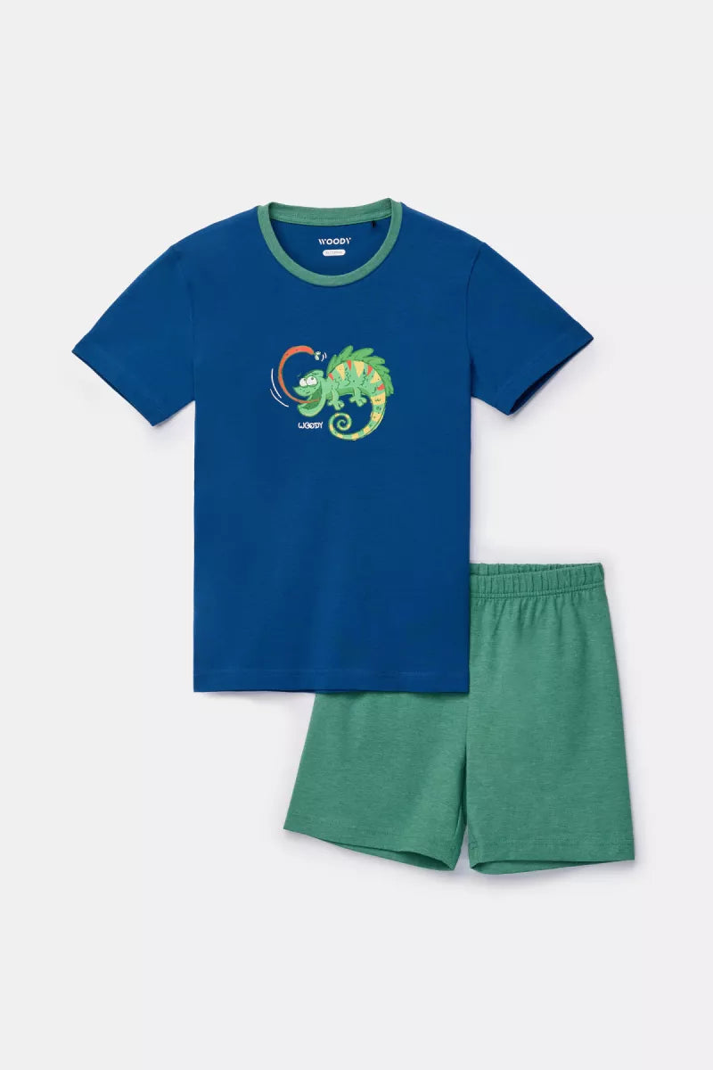 Woody Pyjama - Donkerblauw/Groen/Kameleon