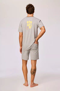 Woody Pyjama - Bruin/blauw Streep