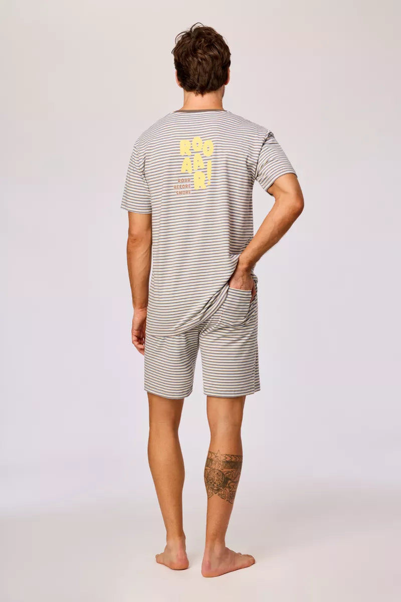 Woody Pyjama - Bruin/blauw Streep