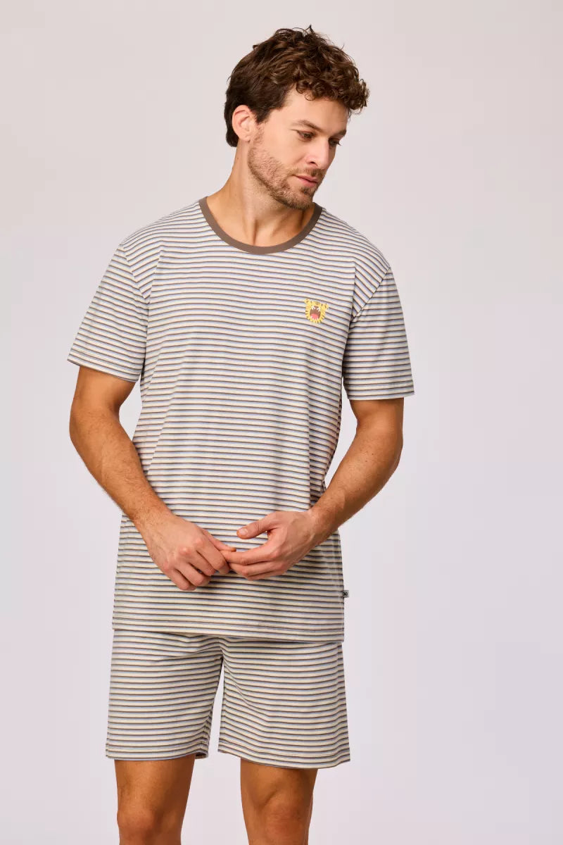 Woody Pyjama - Bruin/blauw Streep