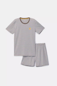 Woody Pyjama - Bruin/blauw Streep