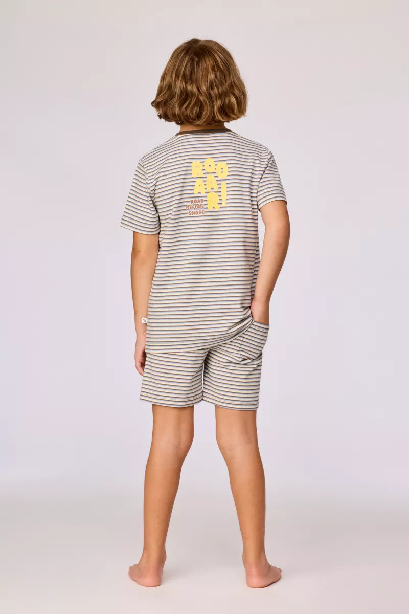 Woody Pyjama - Bruin/blauw Streep