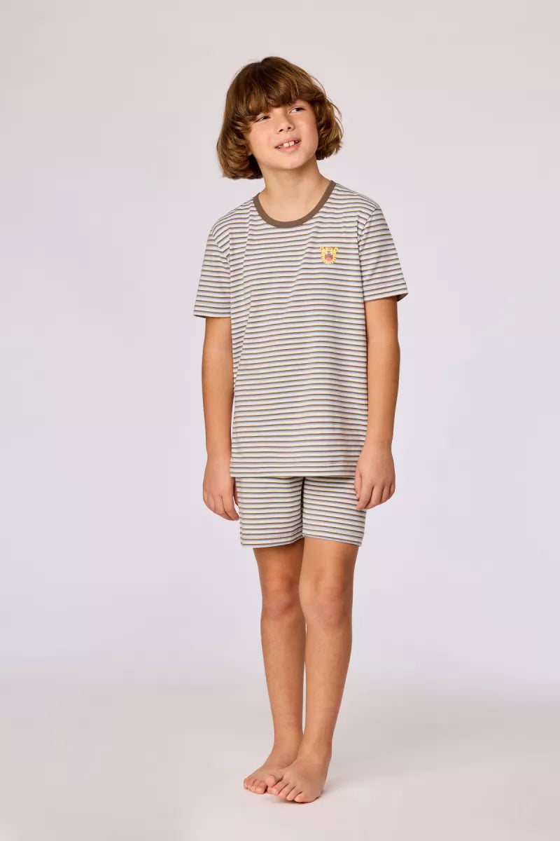 Woody Pyjama - Bruin/blauw Streep