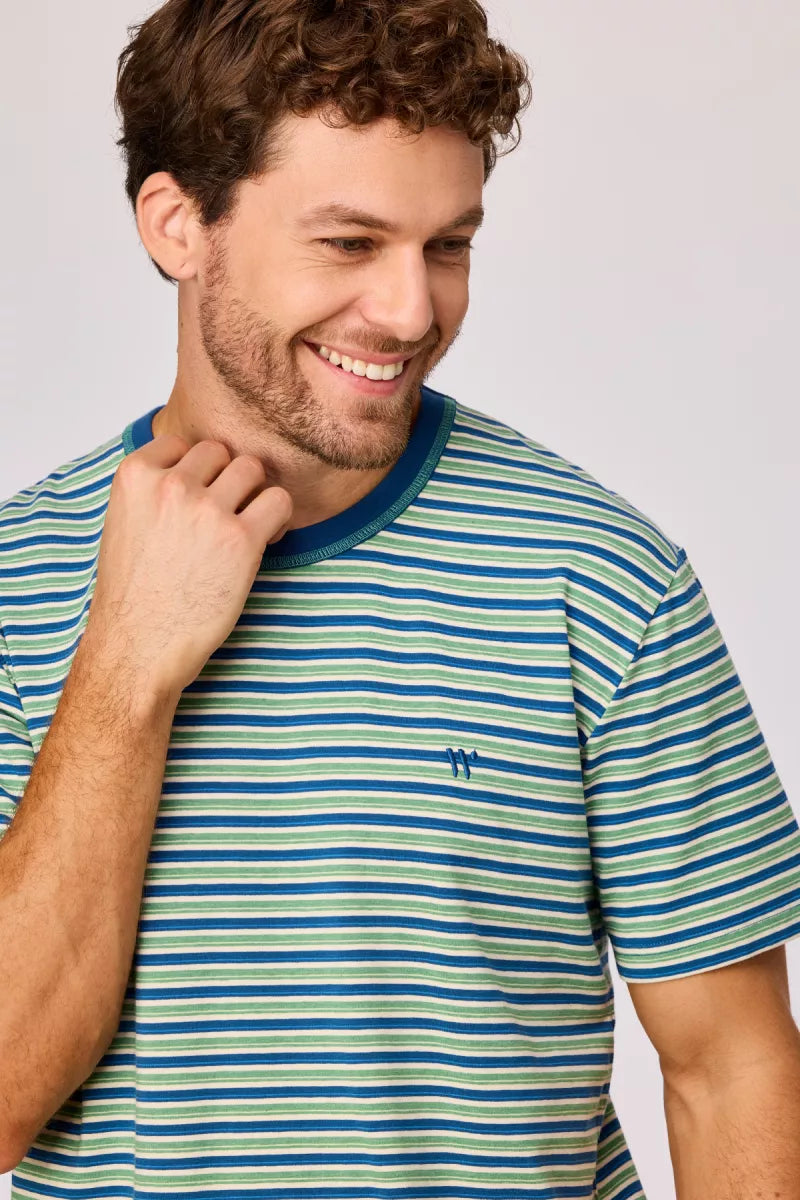 Woody Pyjama - Groen-blauwe streep